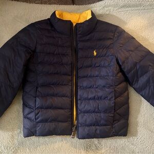 Polo Ralph lauren Navy Puffer Jacket with Yellow Accents reversible unisex